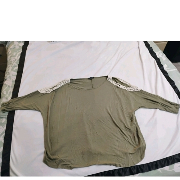 Lane Bryant Tops - Lane Bryant Olive Green Cold Shoulder Blouse with Shoulder Lace